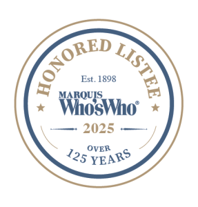 Seal saying "Honored Listee Who's Who 2025"